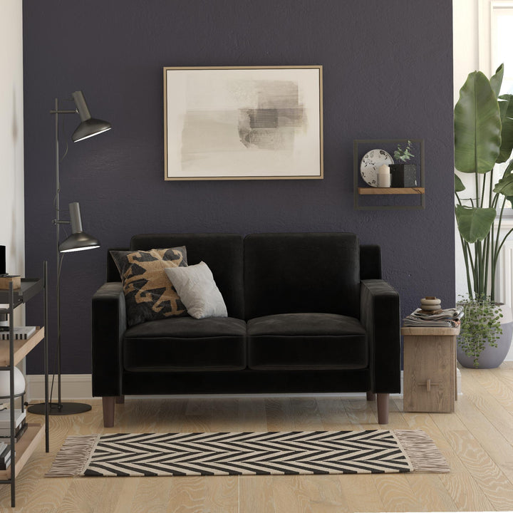 Brynn Fabric Upholstered 2 Seater Sofa with Wood Legs - Black