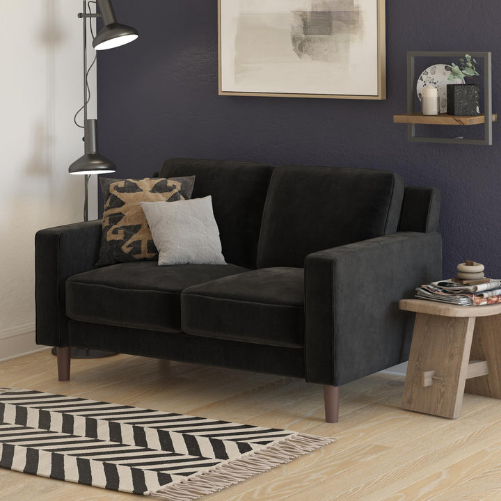 Brynn Fabric Upholstered 2 Seater Sofa with Wood Legs - Black