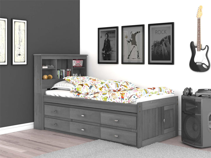 twin xl storage bed with bookcase headboard  - Charcoal