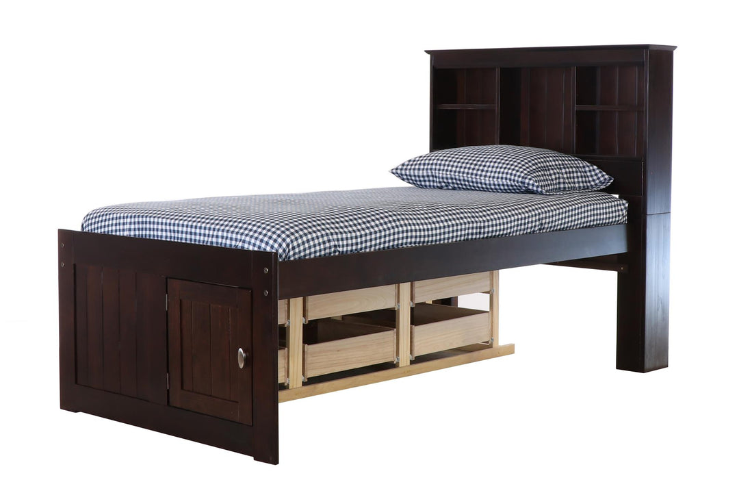 Twin size bed with drawers  - Espresso