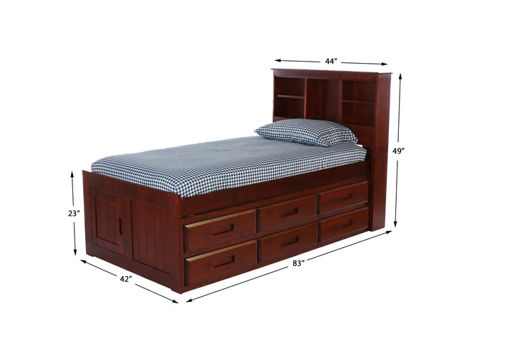Kids twin bed with drawers  - Merlot