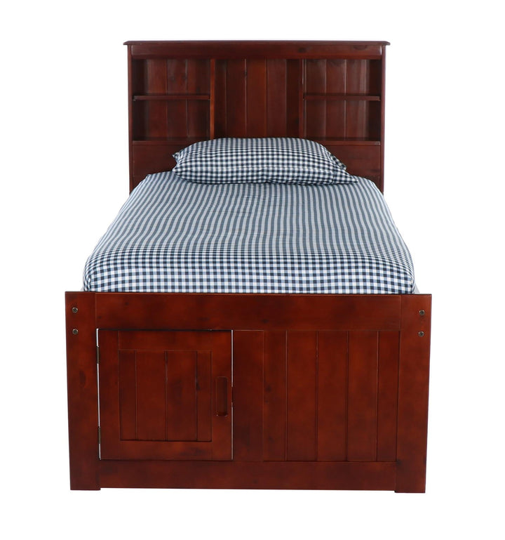 Twin loft bed with bookcase  - Merlot