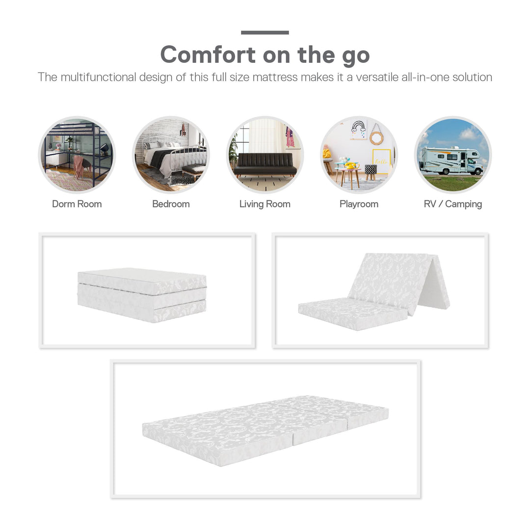 twin folding mattress with cover - White Color - Twin Size