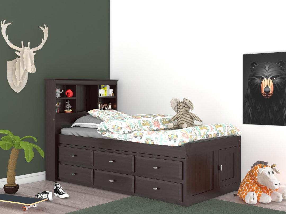 Twin bed with 6 drawers  - Espresso