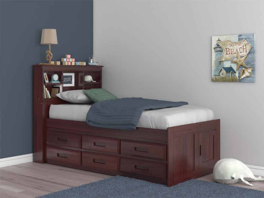 Twin captain bed with drawers  - Merlot
