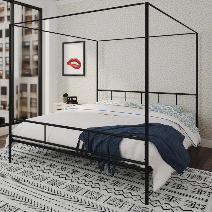 Marion Canopy Bed - Marion Four Poster Metal Canopy Bed with Soft Clean Lines  -  Black 