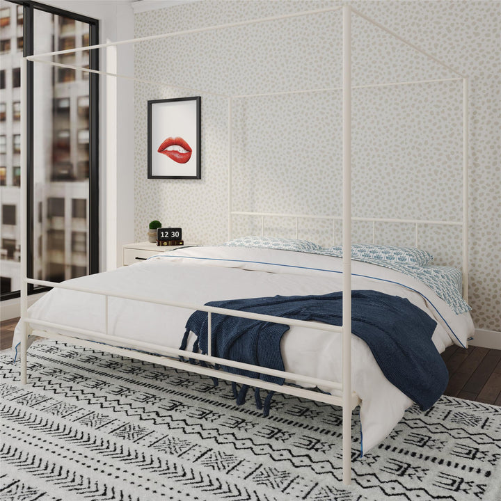 Durable Marion Four Poster Metal Canopy Bed -  White 