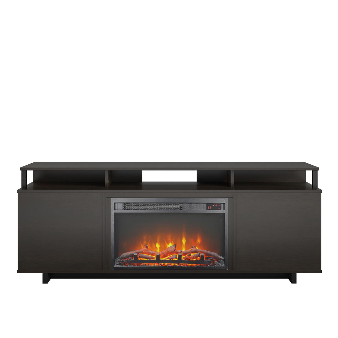 Mason Fireplace TV Stand for TVs up to 65 Inch with 4 Open Side Shelves  -  Espresso