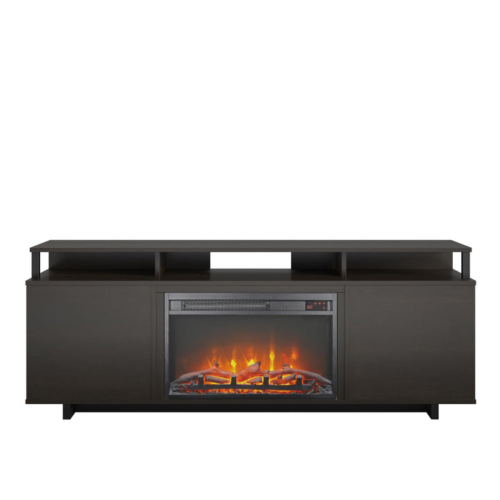 Mason Fireplace TV Stand for TVs up to 65 Inch with 4 Open Side Shelves  -  Espresso