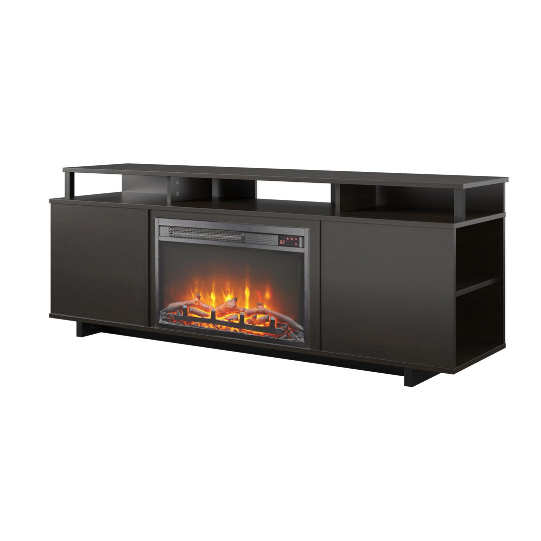 Fireplace TV Stand with 4 Side Shelves -  Espresso