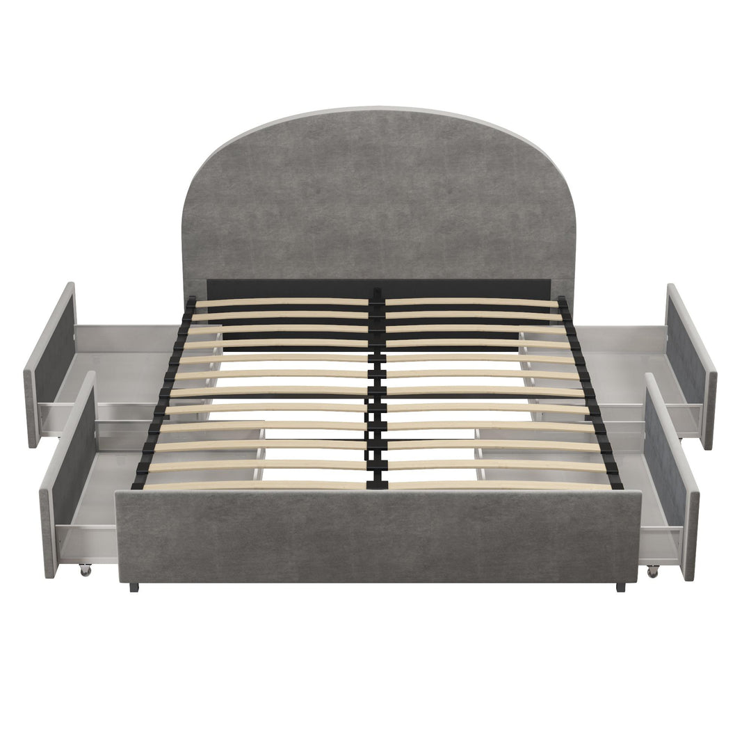 Comfortable upholstered bed with drawers -  Light Gray  -  Full