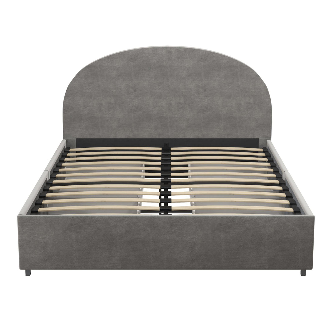 Moon Upholstered Bed with Rounded Headboard and 4 Storage Drawers  -  Light Gray  -  Full