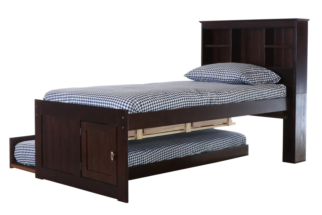 trundle bed with bookcase headboard - Honey