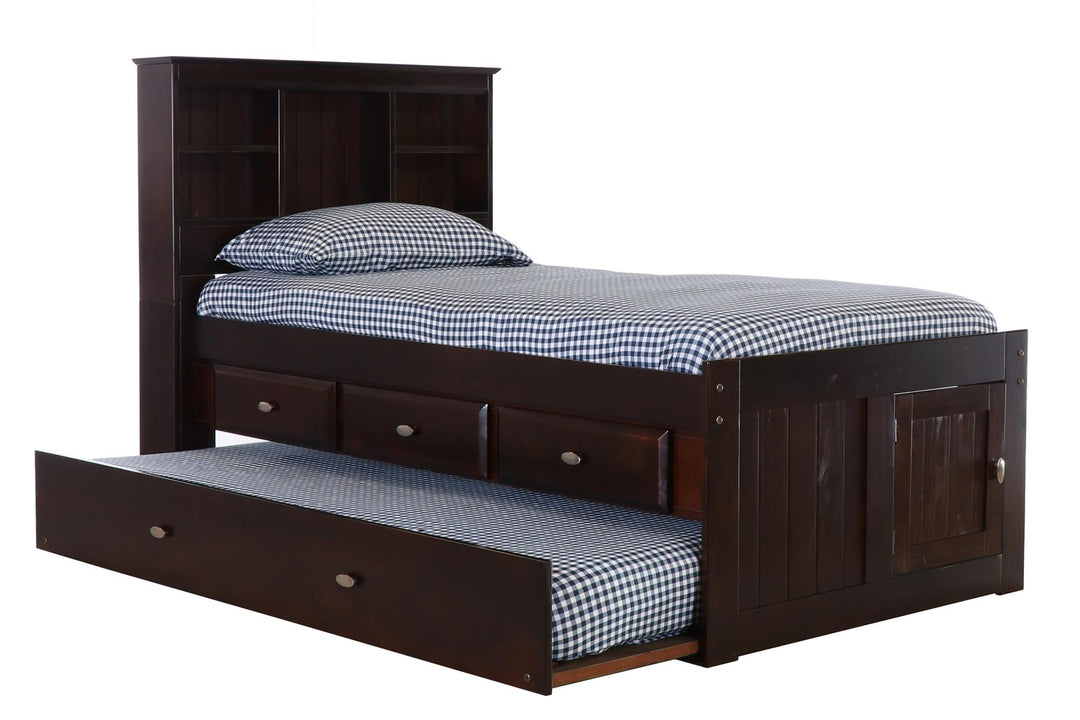 trundle bed with storage and bookcase - Espresso