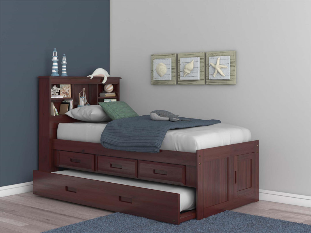 twin bookcase bed with trundle - Merlot