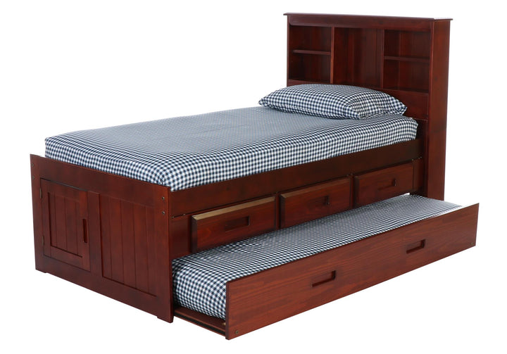 twin bed with trundle and bookcase - Merlot