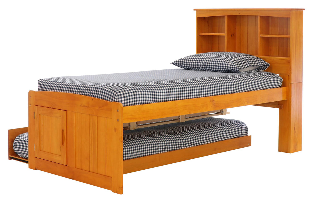 twin bookcase bed with storage - Honey