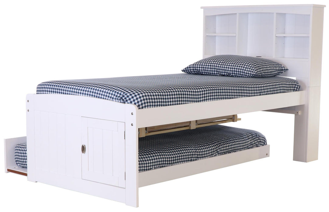The Savannah Twin Bookcase Bed with 3 Drawers and Trundle - White