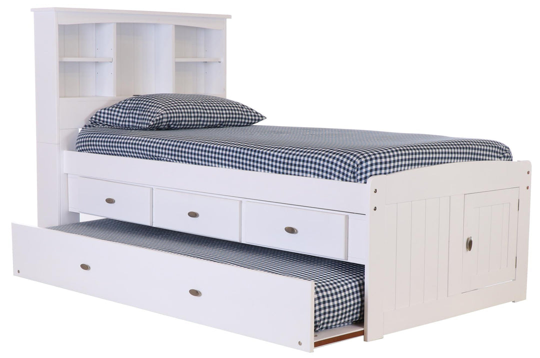 bookcase bed with 3 drawers and trundle - White
