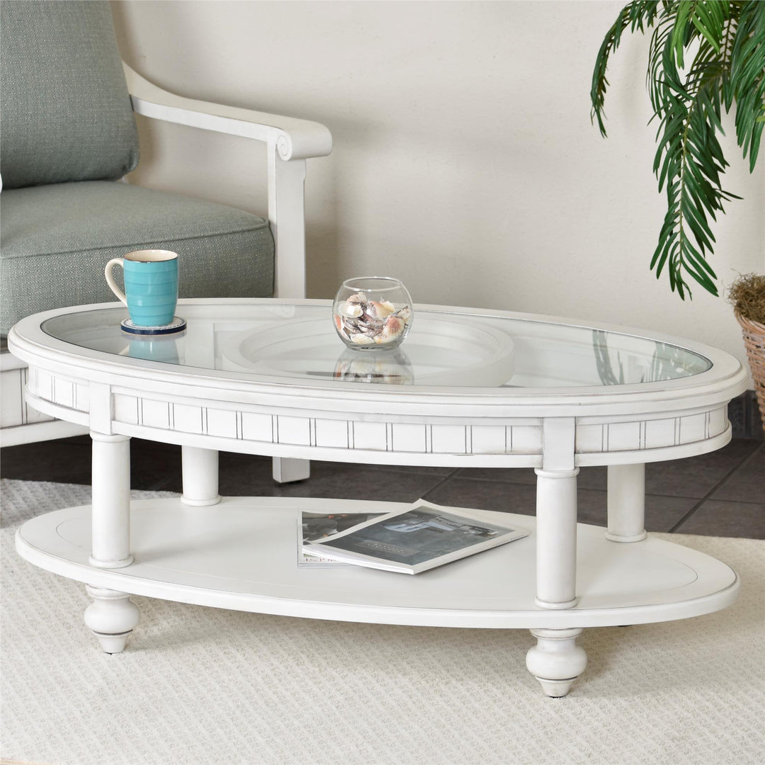Oval Coffee Table with shelf - White