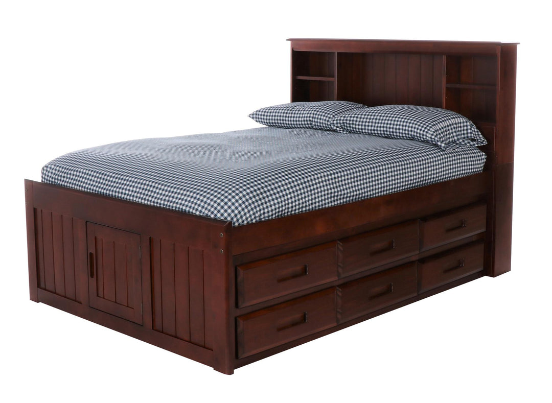 bed with bookcase and drawers - Merlot