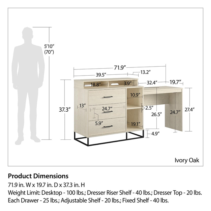 Modern Media Dresser and Desk Combo -  Ivory Oak