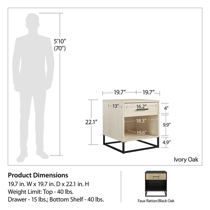 Kelly Style Nightstand -  Ivory Oak
