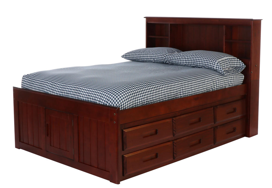 full bed with bookcase headboard - Merlot