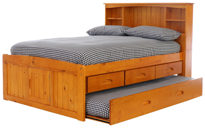 full size bookcase bed with storage - Honey