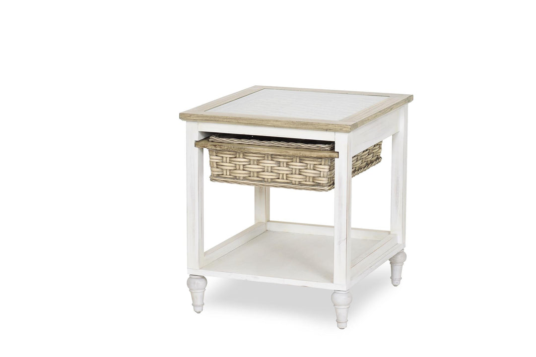 End Table with basket - White