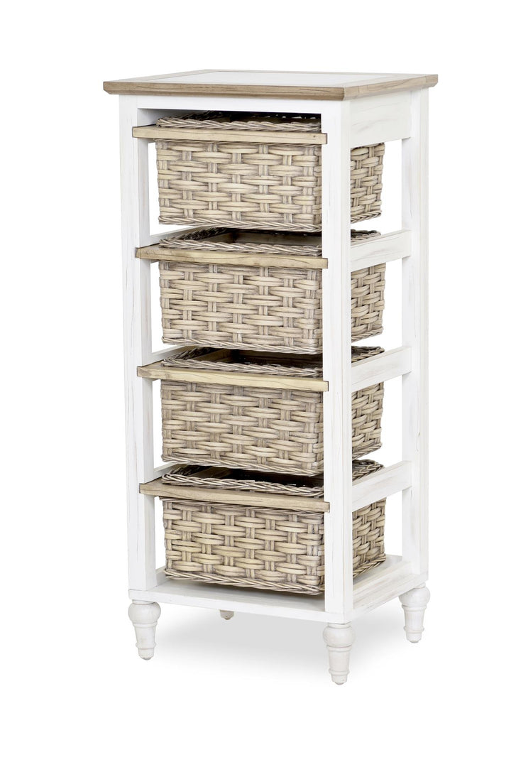 Cabinet with woven baskets - White - 4-Basket