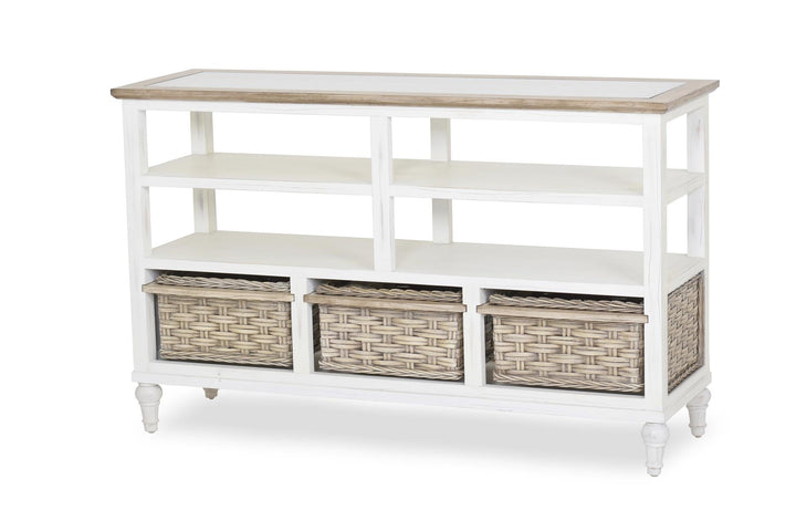Entertainment Center table with basket - White