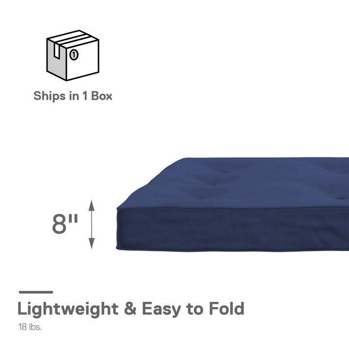 Carson 8 Inch Thermobonded High Density Polyester Fill Futon Mattress - Navy - Full