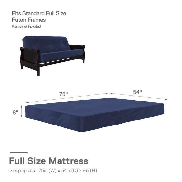 Carson 8 Inch Thermobonded High Density Polyester Fill Futon Mattress - Navy - Full