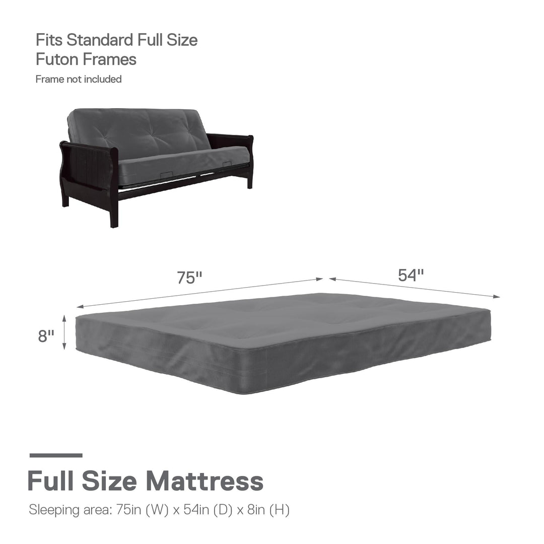 Carson 8 Inch Thermobonded High Density Polyester Fill Futon Mattress - Gray - Full