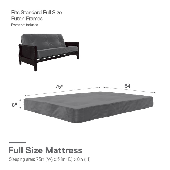 Carson 8 Inch Thermobonded High Density Polyester Fill Futon Mattress - Gray - Full