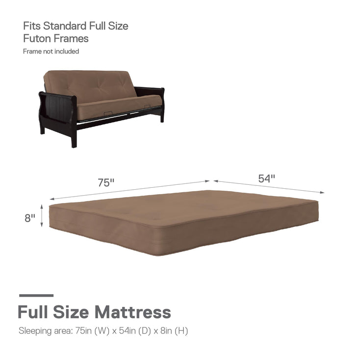 Carson 8 Inch Thermobonded High Density Polyester Fill Futon Mattress - Tan - Full