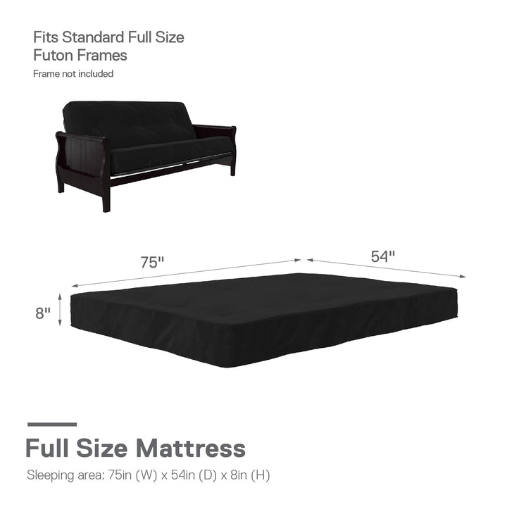 Carson 8 Inch Thermobonded High Density Polyester Fill Futon Mattress - Black - Full