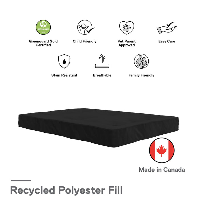 Caden 8 inch full size futon mattress -  Black 