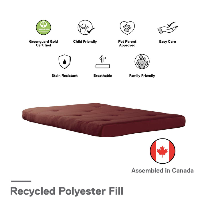 Caden 6 Inch Full Size Poly Filled Futon Mattress - Ruby Red - Full