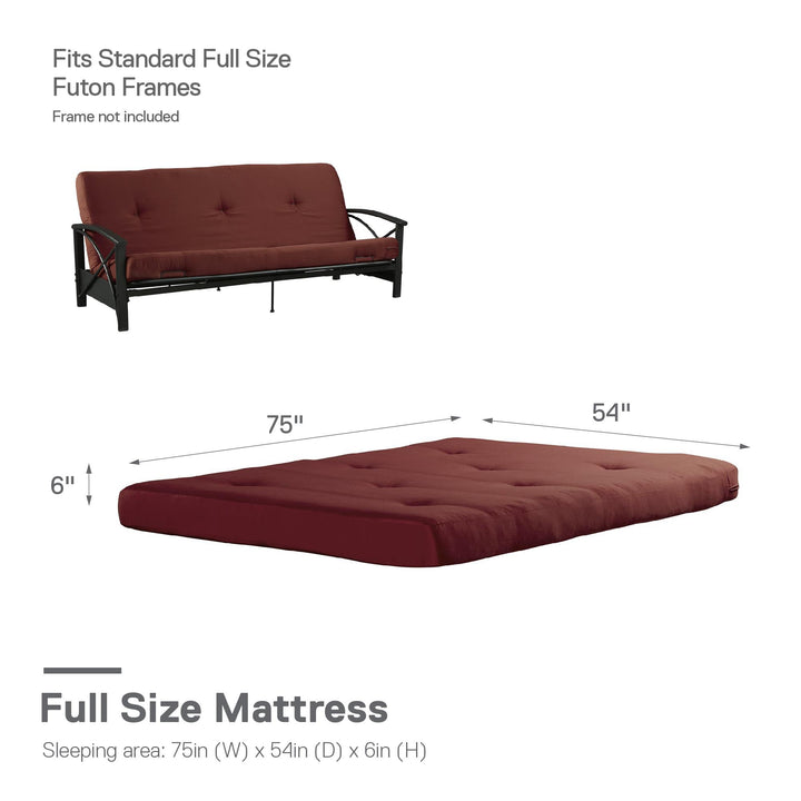 Caden 6 Inch Full Size Poly Filled Futon Mattress - Ruby Red - Full