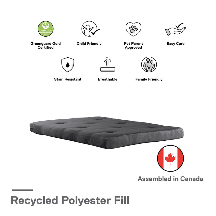 Kali 6 Inch Thermobonded High Density Polyester Fill Futon Mattress - Gray - Full
