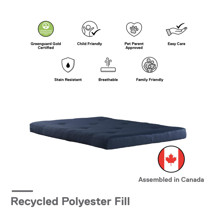 Kali 6 Inch Thermobonded High Density Polyester Fill Futon Mattress - Blue - Full