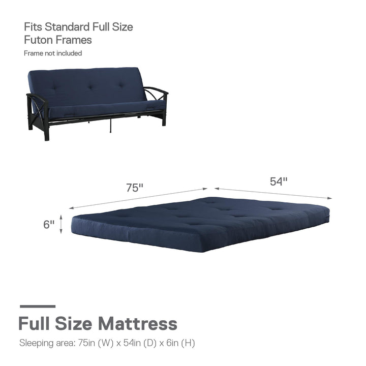 Kali 6 Inch Thermobonded High Density Polyester Fill Futon Mattress - Blue - Full