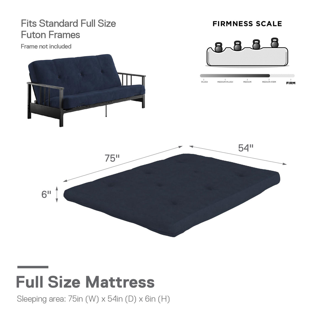 Kali 6 Inch Thermobonded High Density Polyester Fill Futon Mattress - Blue - Full