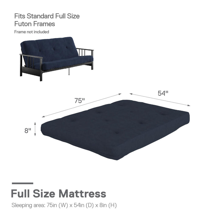 Eve 8 Inch Thermobonded High Density Polyester Fill Futon Mattress - Blue - Full