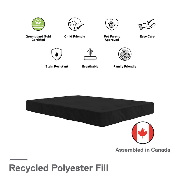 Eve 8 Inch Thermobonded High Density Polyester Fill Futon Mattress - Black - Full