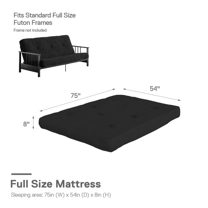 Eve 8 Inch Thermobonded High Density Polyester Fill Futon Mattress - Black - Full