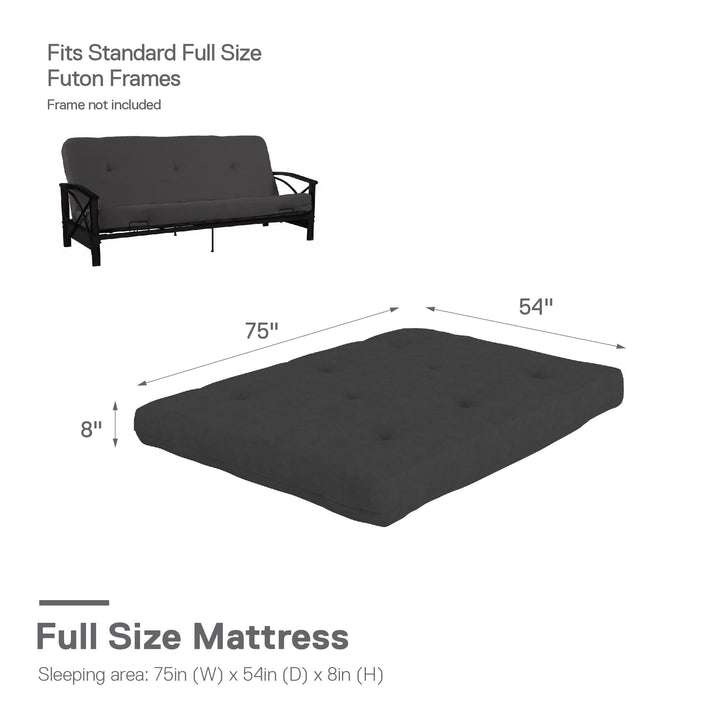 Eve 8 Inch Thermobonded High Density Polyester Fill Futon Mattress - Gray - Full