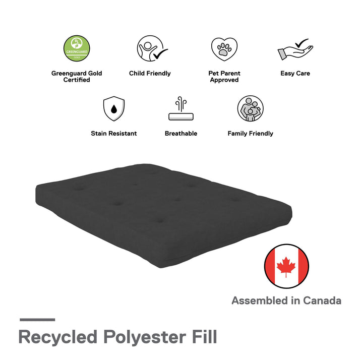 Eve 8 Inch Thermobonded High Density Polyester Fill Futon Mattress - Gray - Full